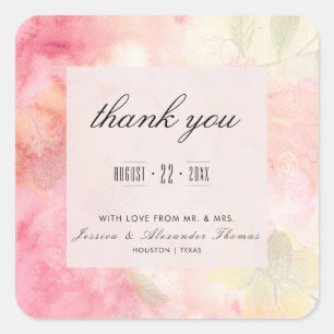 Romantic Dreamy Blossom Wedding Vielen Dank Quadratischer Aufkleber