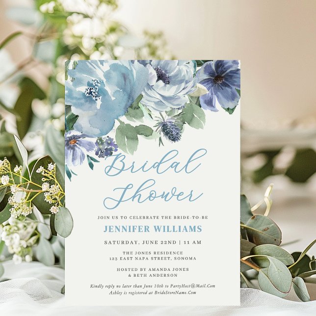 Romantic Dusty Blue Floral Brautparty Party Einladung (Von Creator hochgeladen)