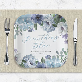 Romantic Dusty Blue Floral Brautparty Party Pappteller