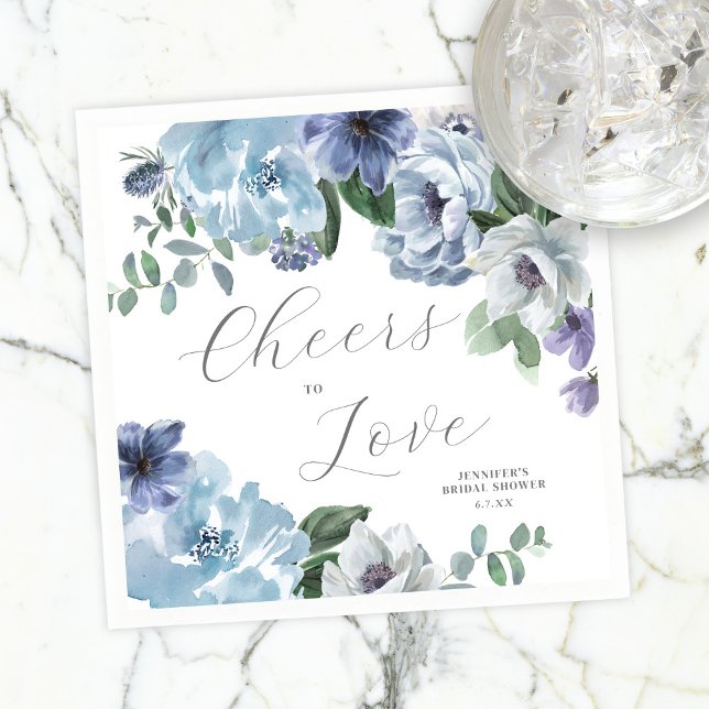 Romantic Dusty Blue Floral Brautparty Party Serviette (Von Creator hochgeladen)