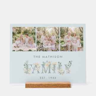 Romantic Dusty Blue Floral Family Monogram MH26 Acrylschild