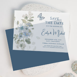 Romantic Dusty Blue Floral Save the Date Hochzeit
