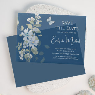 Romantic Dusty Blue Floral Save the Date Hochzeit