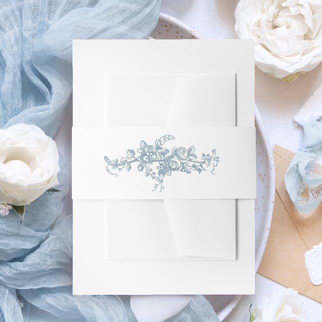 Romantic Dusty Blue Line Art Floral Wedding Einladungsbanderole (Von Creator hochgeladen)