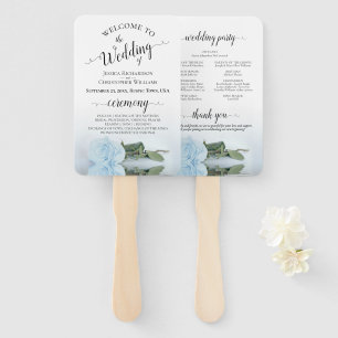 Romantic Dusty Blue Rose Elegantes Hochzeitsprogra Fächer