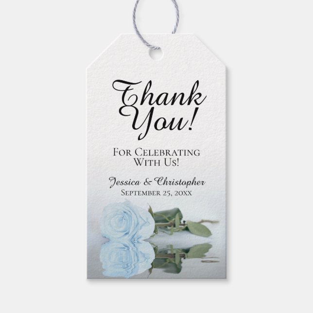 Romantic Dusty Blue Rose Wedding Vielen Dank Geschenkanhänger (Vorderseite)