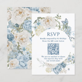 Romantic Dusty Blue Watercolor Floral Wedding RSVP