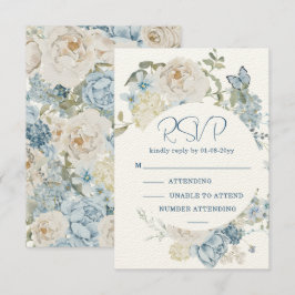 Romantic Dusty Blue Watercolor Floral Wedding RSVP