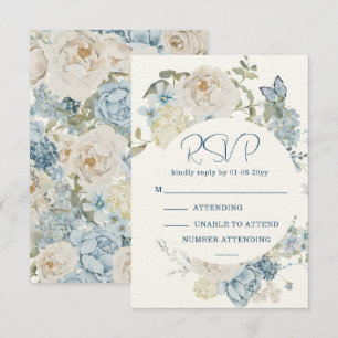 Romantic Dusty Blue Watercolor Floral Wedding RSVP
