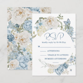 Romantic Dusty Blue Watercolor Floral Wedding RSVP