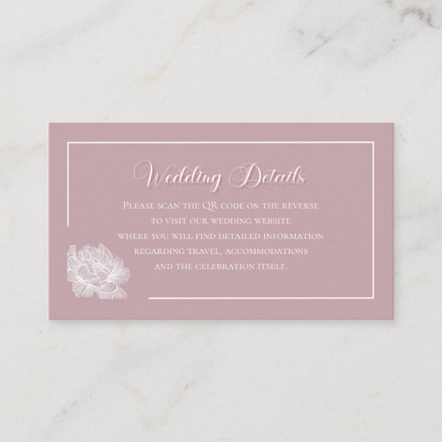 Romantic Dusty Pink White Floral QR code Begleitkarte (Vorderseite)