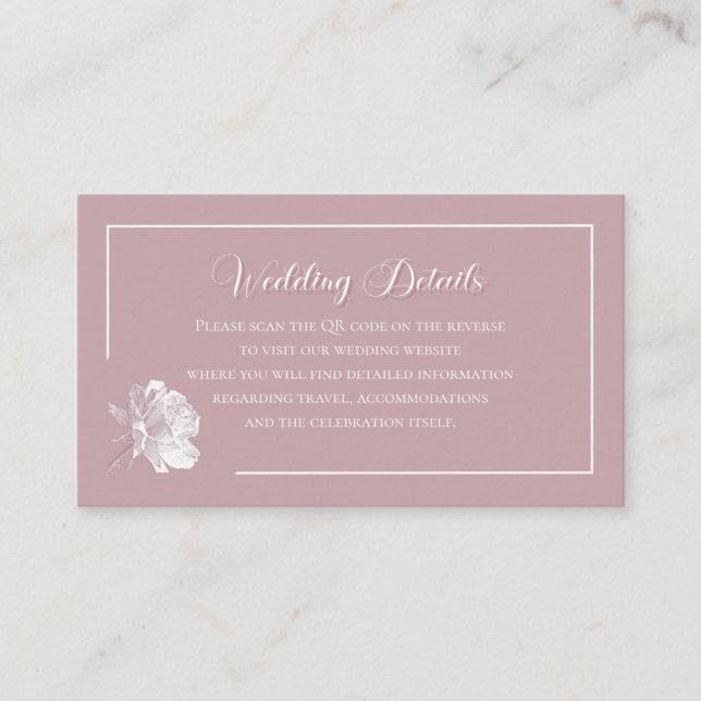 Romantic Dusty Pink White Floral QR code Begleitkarte (Vorderseite)