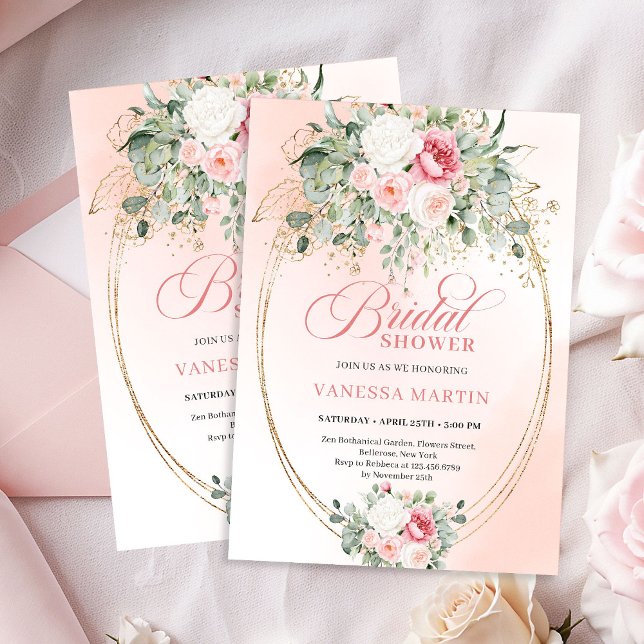 Romantic Dusty Rose Floral Bridal Shower Invite Einladung (Romantic Dusty Rose Floral Bridal Shower Invitation)