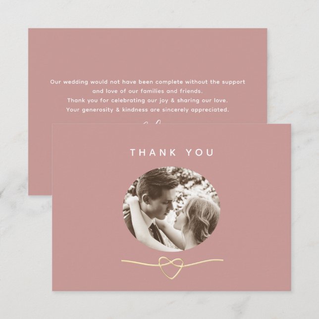 Romantic Dusty Rose Photo Wedding Dankeskarte (Vorne/Hinten)