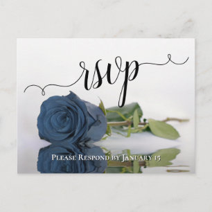 Romantic Dusty Steel Blue Rose Wedding RSVP Postkarte