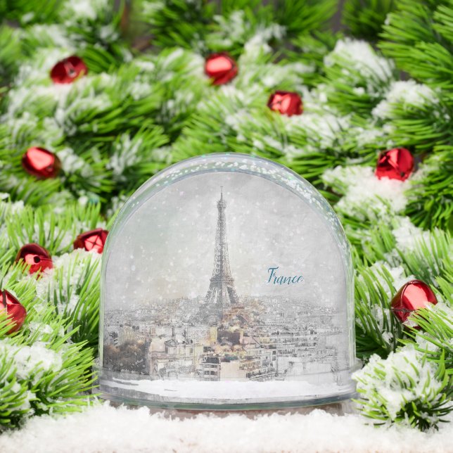 Romantic Eiffel Tower Paris Snow Globe – Vintage  (Noël)