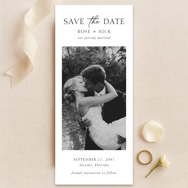 Romantic Elegant Modern Minimalist Bookmark Photo Save The Date (Von Creator hochgeladen)