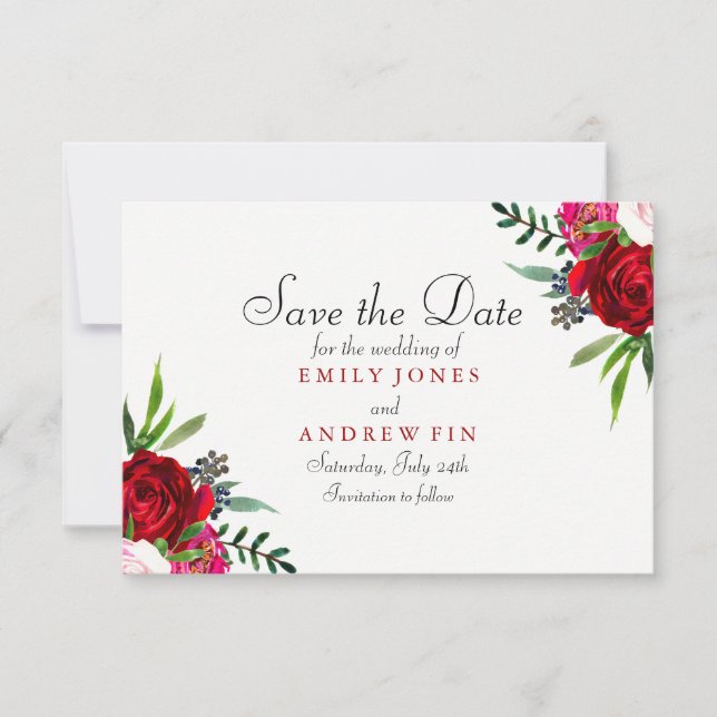 Romantic Elegant Rose rouge Enregistrer la carte d (Devant)