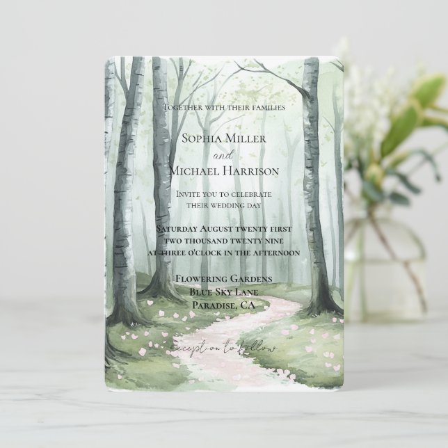 Romantic Enchanted Forest Wedding Einladung (Stehend Vorderseite)