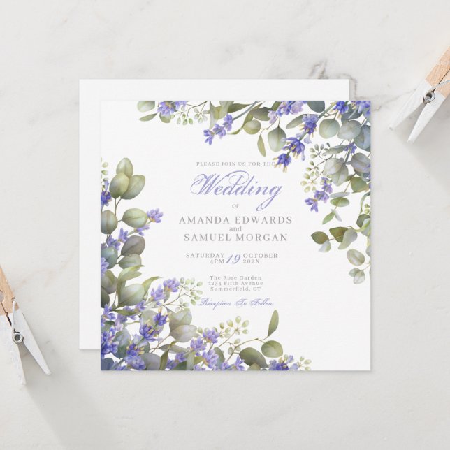 Romantic Eucalyptus & Lavender Wedding Invitation Einladung (Vorderseite/Rückseite Beispiel)