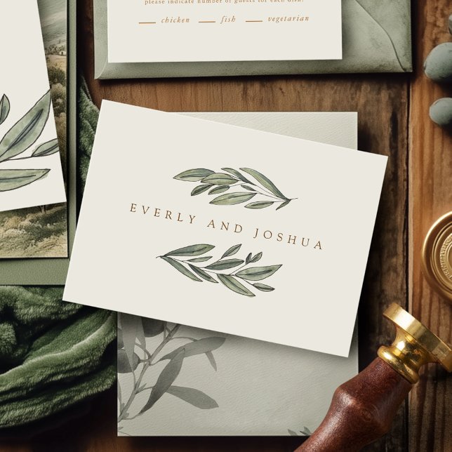 Romantic Evergreen Personal Stationery Karte (Romantic Evergreen watercolor botanical wedding personal stationery greeting cards)