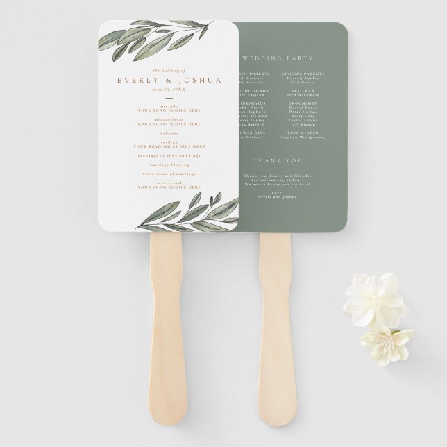 Romantic Evergreen Wedding Program Fächer (Vorne und Hinten)
