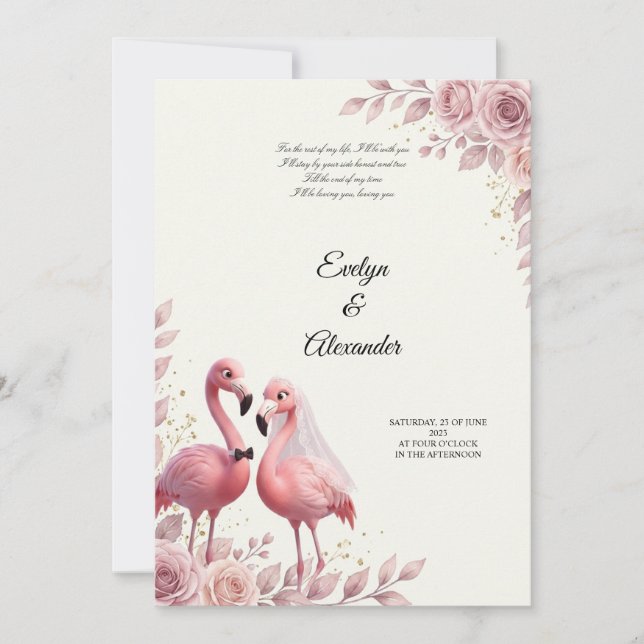 Romantic Flamingo Wedding Einladung (Vorderseite)