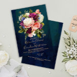 Romantic Floral Bouquet Emerald Green Gold Wedding Einladung<br><div class="desc">Romantic floral bouquet emerald green and gold wedding invitation. The text can be changed using right the "Details" menu. To fit everything to your needs please click the "Customize" button and you can text style and color change. Other colors are available. You can change the paper type on the right...</div>