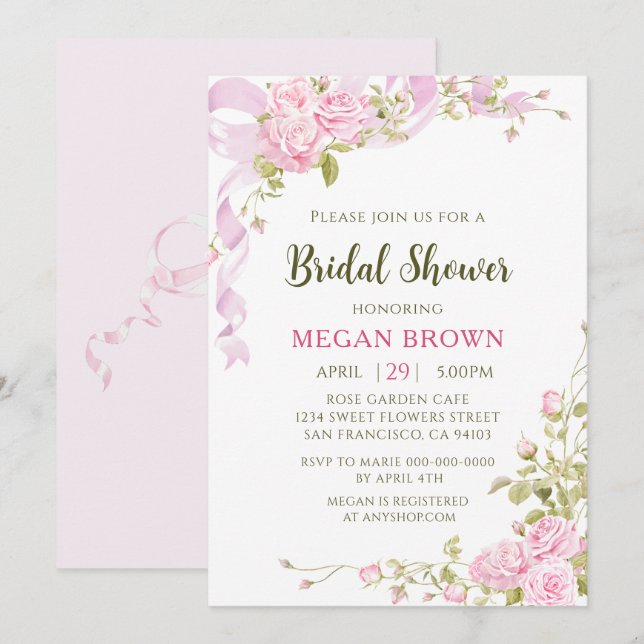 Romantic Floral Bridal Shower Elegant Gadren Style Einladung (Vorne/Hinten)