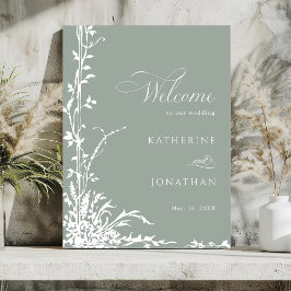 Romantic Floral Garden Sage Green Wedding Welcome Poster