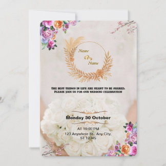 Romantic Floral Gold Wedding Invitation Einladung