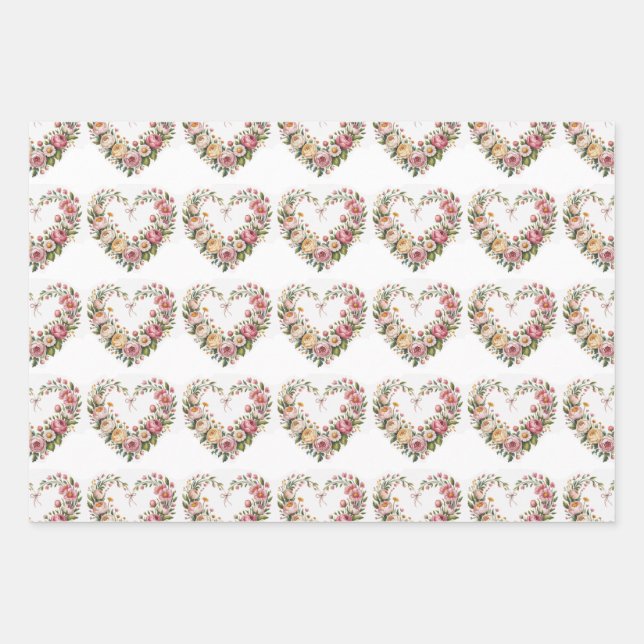 Romantic Floral Hearts, Boho Neon Wolf, Valentine  Geschenkpapier Set (Vorderseite)