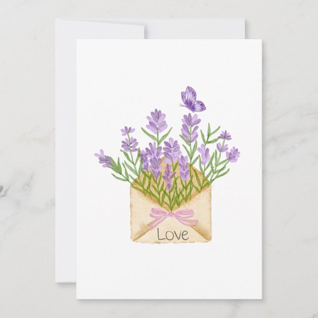Romantic Floral Illustration with Love Message Einladung (Vorderseite)