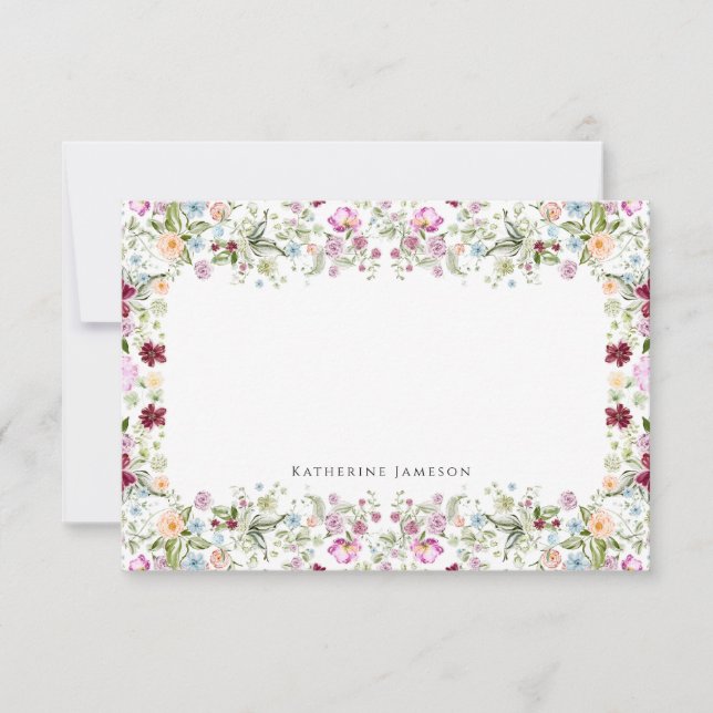Romantic Floral Monogram Notecard Dankeskarte (Vorderseite)