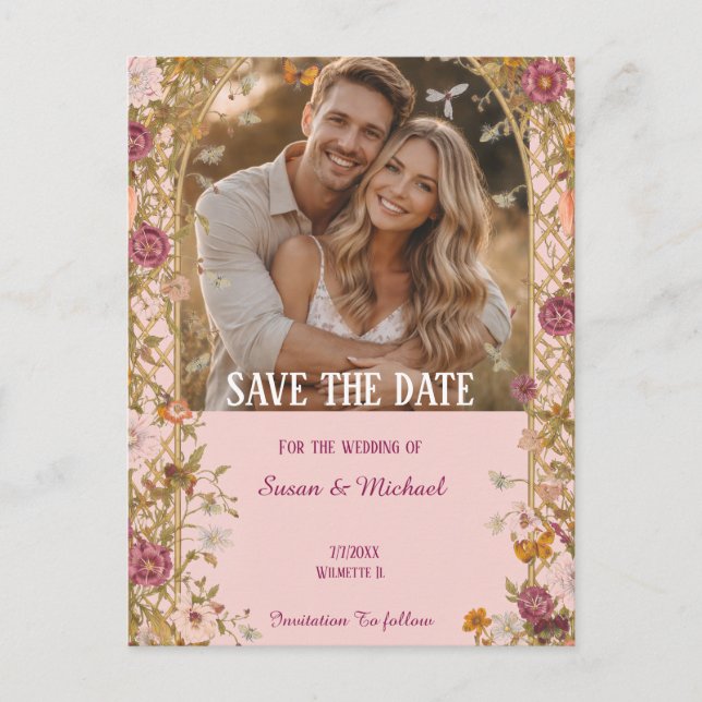 Romantic Floral Save the Date Ankündigungspostkarte (Vorderseite)