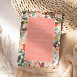 Romantic Floral soft Pink Green peach  Invitation Postkarte