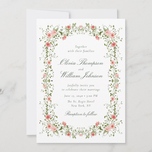 Romantic Floral Vine Frame Wedding Invitation Einladung (Vorderseite)