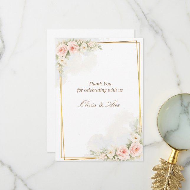 Romantic Floral Wedding Details Card Dusty Blush  Dankeskarte (Vorderseite/Rückseite Beispiel)