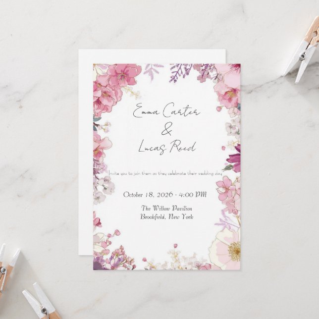 Romantic Floral Wedding Invitation Card Einladung (Vorderseite/Rückseite Beispiel)