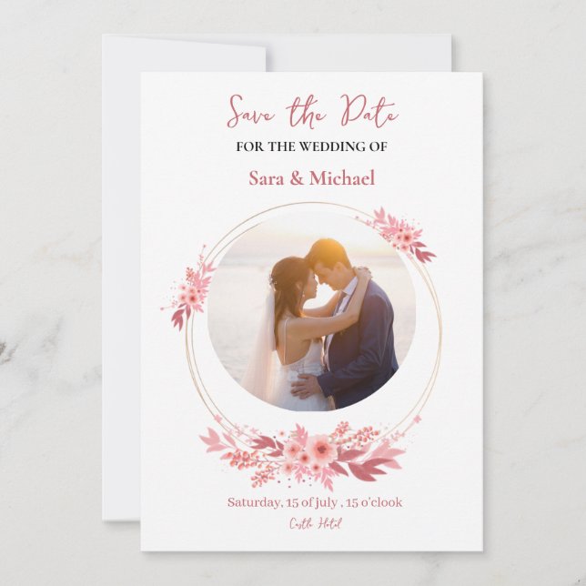 Romantic Floral Wedding Invitation with Photo (Devant)