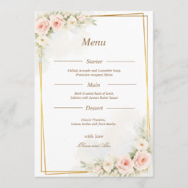 Romantic Floral Wedding Menu Dusty Blush Peony Menükarte