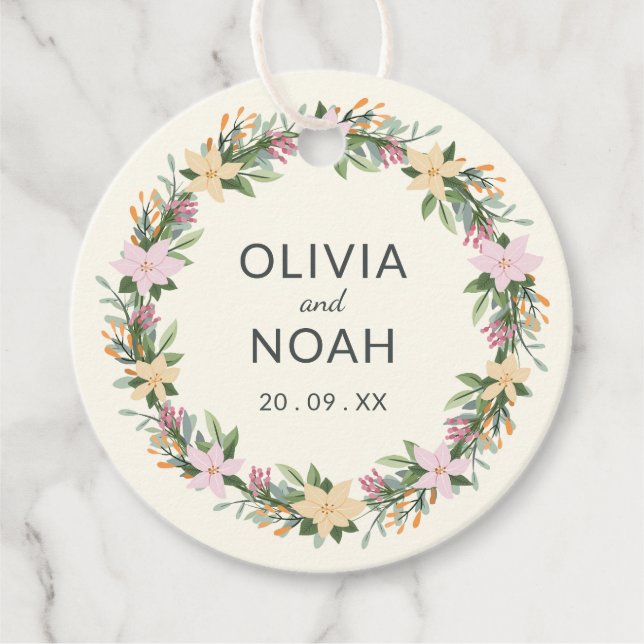 Romantic floral wreath wedding geschenkanhänger (Vorderseite)
