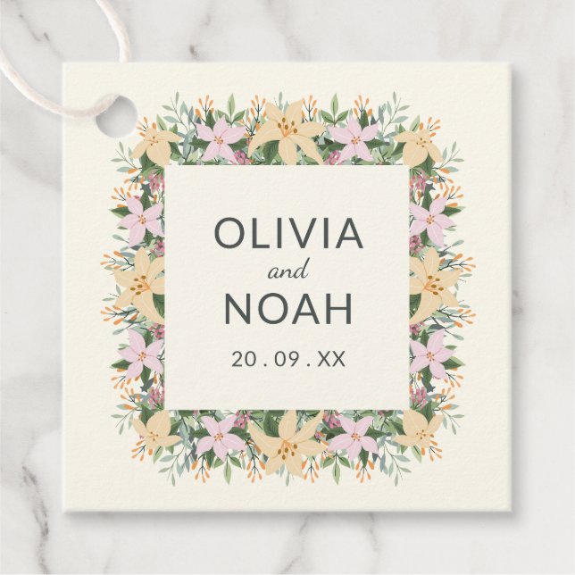 Romantic floral wreath wedding geschenkanhänger (Vorderseite)