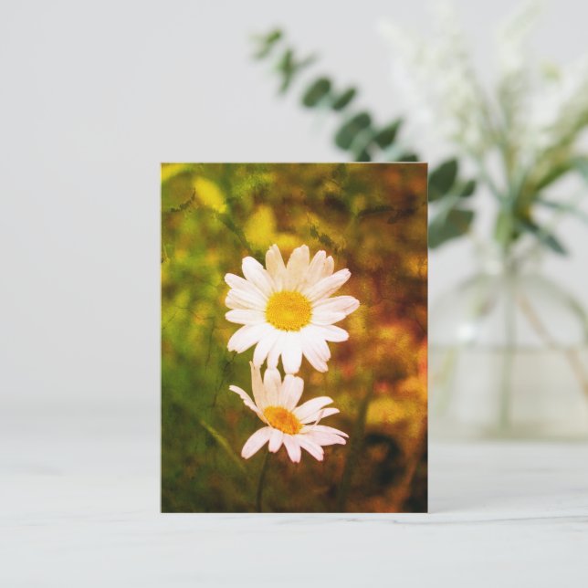 Romantic Flowers – Botanical Daisy Сouple Postkarte (Stehend Vorderseite)