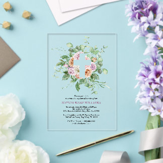Romantic Flowers & White Cross Girl Baptism Acryleinladungen