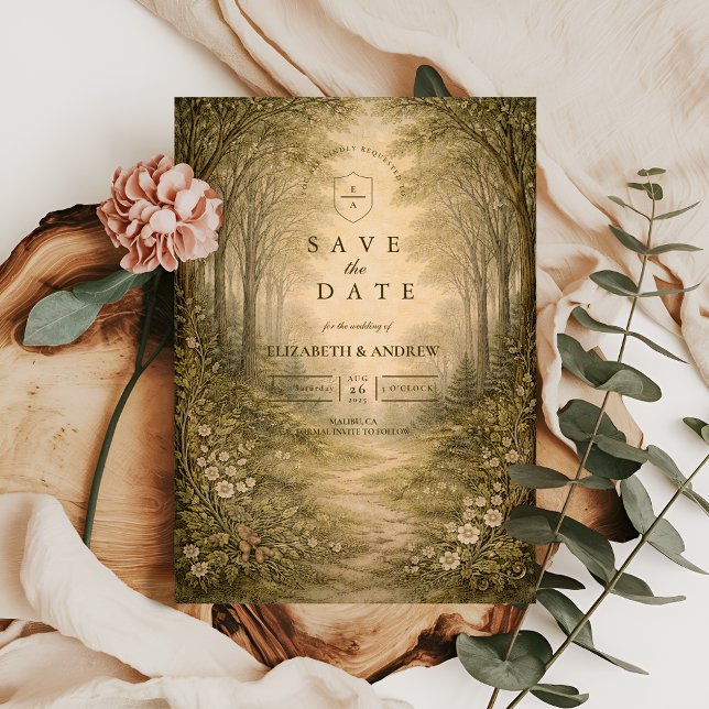 Romantic Forest Path Wedding Save The Date (Von Creator hochgeladen)