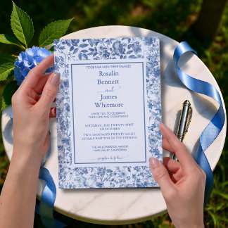 Romantic French Blue Toile Garden Frame Wedding Einladung