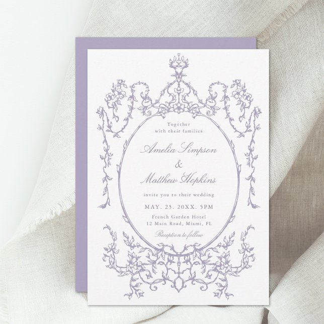 Romantic French Frame Lavender Wedding Einladung (Von Creator hochgeladen)