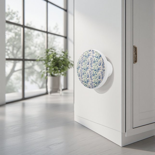  Romantic French toile de Jouy Powder Blue Floral  Keramikknauf (Romantic French toile de Jouy Powder Blue Floral Ceramic Knob)