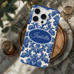 Romantic French Toile Powder Blue Personalized  iPhone 15 Pro Hülle
